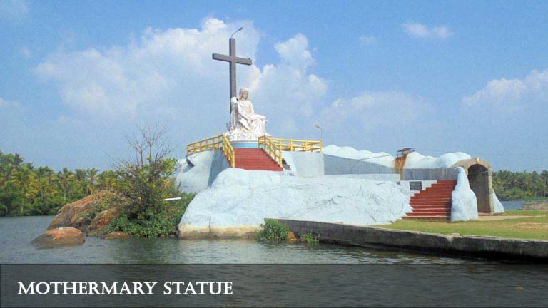 Mother Mary statue on the Poovar backwaters