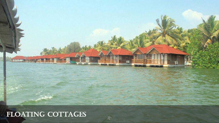 Floating cottages on the Poovar lake